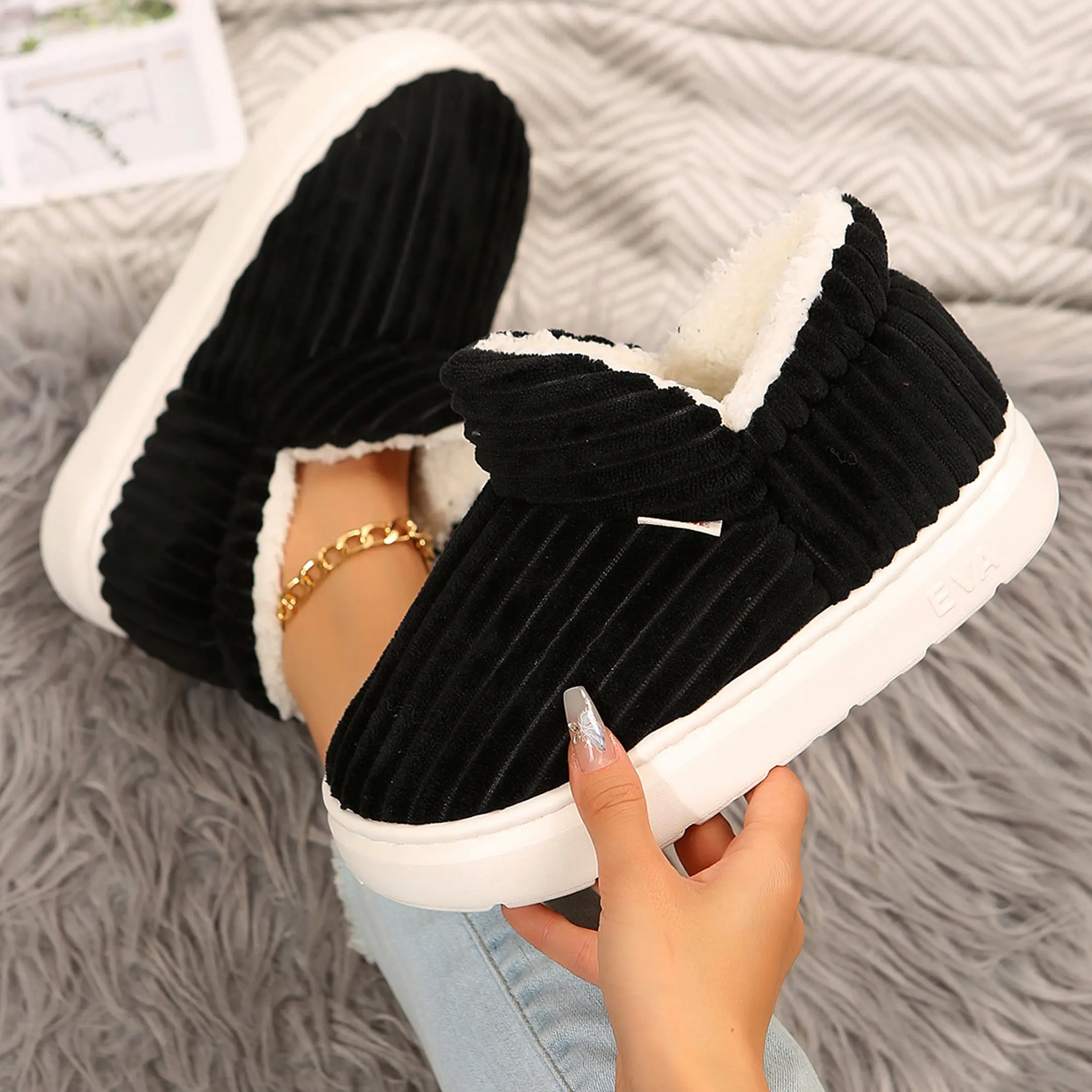 Women Ankle Bootie Slipper Plush Warm Indoor Outdoor Shoes Comfy Fleece Lined Memory Foam Slipper with Anti-Slip Sole Springfresh Non Slip Eva Footwear