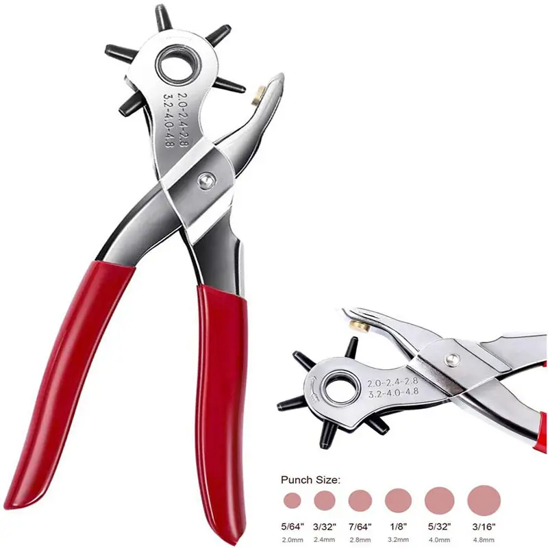 9" Heavy-Duty Leather Hole Punch Pliers, 6-Sized Smooth Punching Tool for Belt Holes, Specialty Hand Tool, Diy Tools, Smooth Hole Puncher