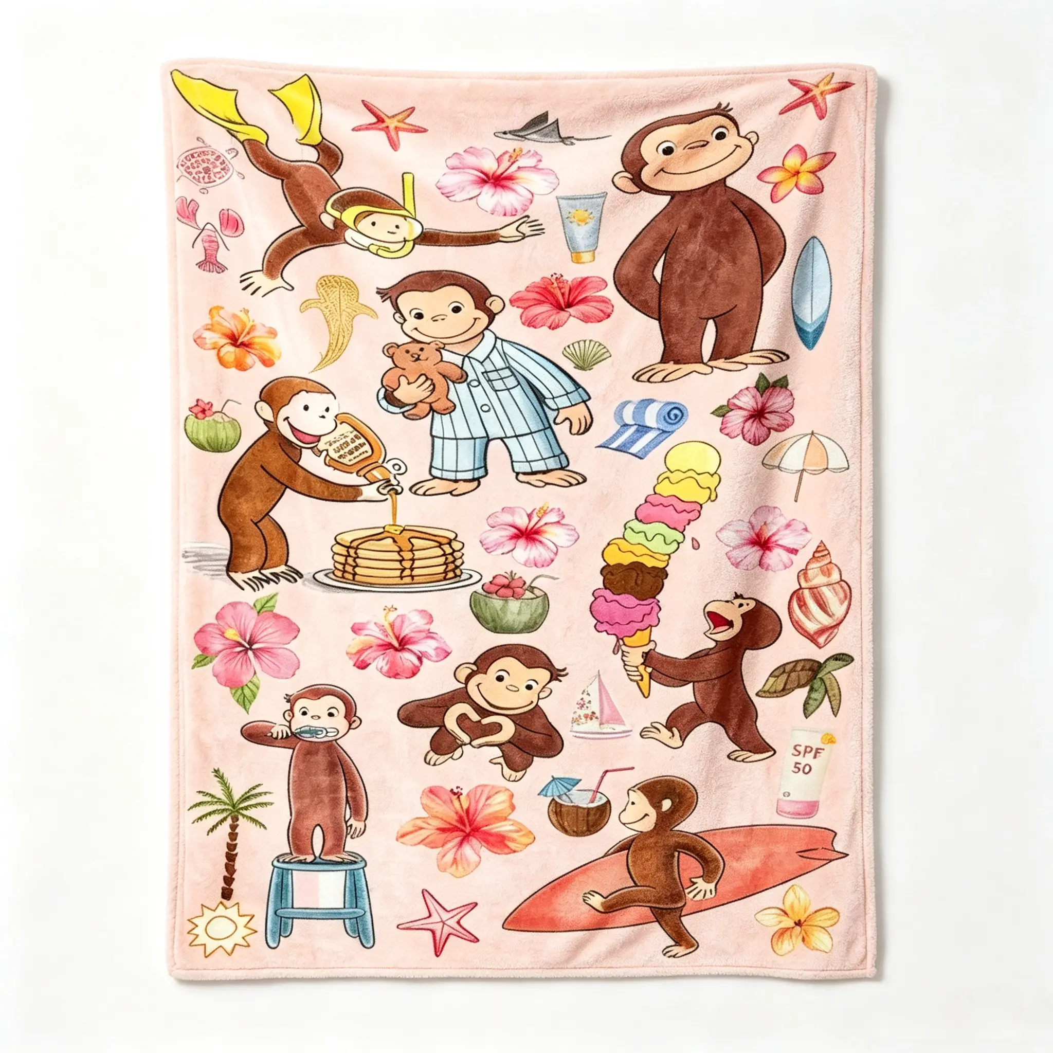 Curious George Tropical Collage Fleece Blanket - Super Soft, Lightweight, Cozy Wrap, Multi-Size (4 Sizes) - Family Leisure Accessory for Bedroom, Living Room, Yoga & Pilates (Sports & Outdoor Gear)