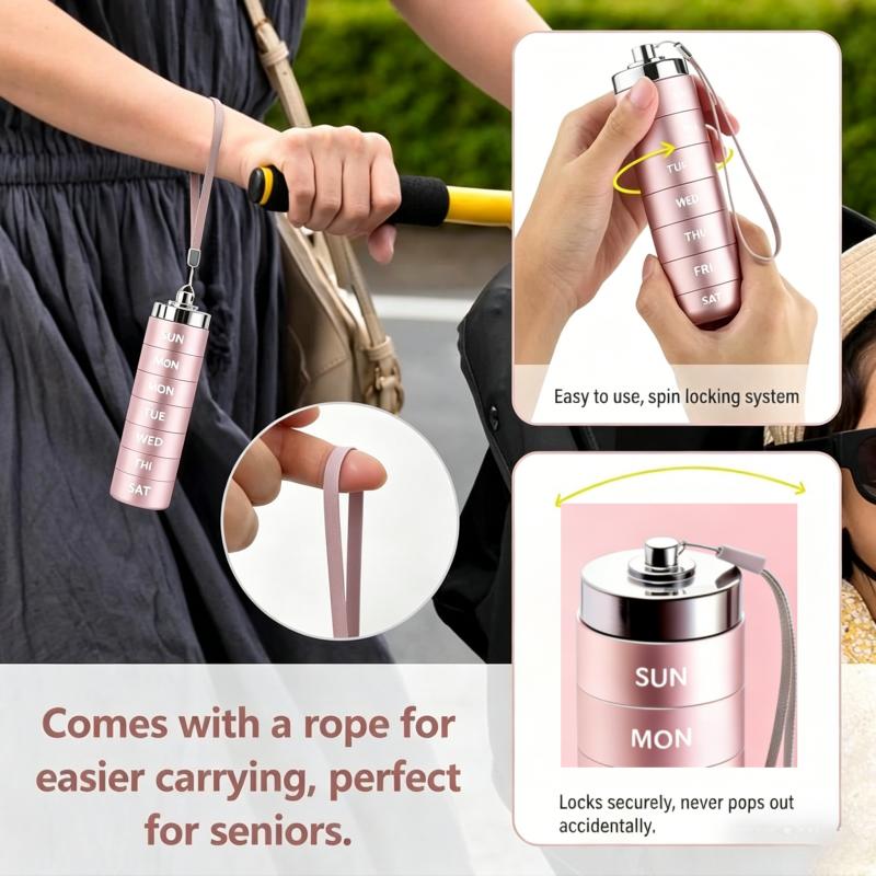 Metal Weekly Pill Organizer Portable 7-Day Vitamin Organizer Stackable Waterproof Moisture Proof Aluminum Alloy Portable Pill Holder Container for Vitamin, Medicine, Supplement,Pills,  small Gifts