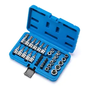 CASOMAN 34 Pieces 3/8-Inch Drive Torx Bit Socket and E-Torx (Star) Socket Set, Cr-V E Socket Set E4-20, S2 Torx Bit Socket Set T10-60, Tamper Proof Torx Bit Set TT10-TT55, 5/16"F to 3/8"M adapter Hand Tools Hardware,  #Summervibes