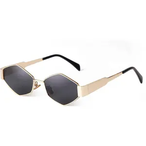 Trendy Hexagon Sunglasses for Women Men   Geometric Metal Frame Shs