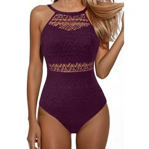 Holipick Lace Women High Neck One Piece Swimsuit Sexy Crochet Bathing Suit Tummy Control Swimwear  SwimWeek  summervibes