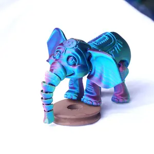 3D printed elephant model toys, flexible joint animal doll statues, home and office desk decorations, holiday surprise gifts Ornaments