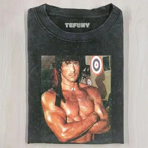 TEFUNY Rambo V8 T-Shirt, Action Movie Graphic Tee for Women Teens, Retro Classic Film Meme Shirt, Vintage Hero Aesthetic Top, Trendy Y2K Outfit, Viral TikTok Tee