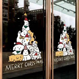 1pc Christmas Window Sticker, Cartoon Dog Design, Removable Decal for Bedroom & Living Room Decor, Home Decoration, Best for Christmas