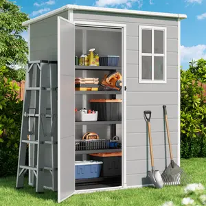 【2 Packages Shipping】Gizoon 5x3 FT Resin Outdoor Storage Shed Weather-Resistant Plastic Garden Tool Shed with Floor and Lockable Door for Backyard Patio Lawn Grey