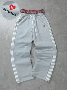 Men's Los Angeles Heart Plaid Wide Leg Pants, Casual Fitted Graphic Sweatpants, Comfortable All-Season Wear, Fashionable Daily