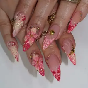 3D French Ice Transparent Flower Shell Pearl Rhinestone Fashion Nails, Detachable European Style Nail Art Accessories, 30 Pieces Set, Bling Rhinestone Decoration