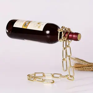 1pc Iron Chain Wine Bottle Holder, Decorative Hanging Wine Rack, Novelty Suspended Bottle Display Stand, Modern Kitchen Home Decor Accessory