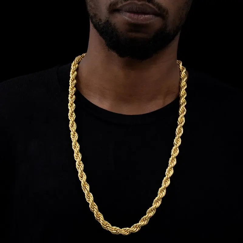 10mm Iced-Out Chunky Chain Necklace - Punk-Inspired Hip Hop Costume Jewelry, Twisted Braids Metallic Iron Rope, Casual Daily Versatile Design, Gold/Silver, 30in Men's Accessory