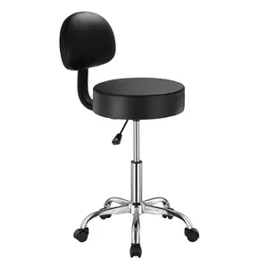 【Spotlight Day】VEVOR Rolling Stool with Back Support and Wheels, 450 LBS Weight Capacity Round Rolling Stool Chair, Height Adjustable Thickened PU Leather Swivel Stool for Salon, Spa, Massage, Tattoo, Clinic, Black