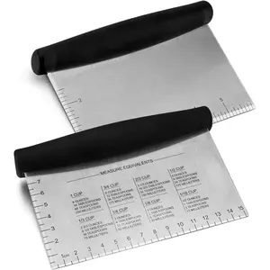 Metal Griddle Scraper ,  Stainless Steel Dough Bench Scraper Pastry  with Measuring Marks, Multi-purpose Kitchen Tool for Flat Top Grilling/Baking/Cooking, Dishwasher Safe (2-Pack)