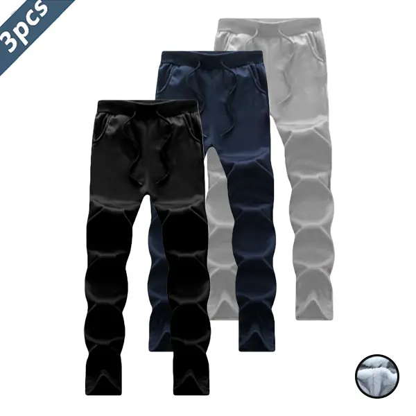 3-Piece Male Plain Jogger Sets, Thick Polyester Thermal Wear for Winter, Casual Streetwear Athletic Pants, Outdoor Sport, Below Ankles, 3Pcs Set