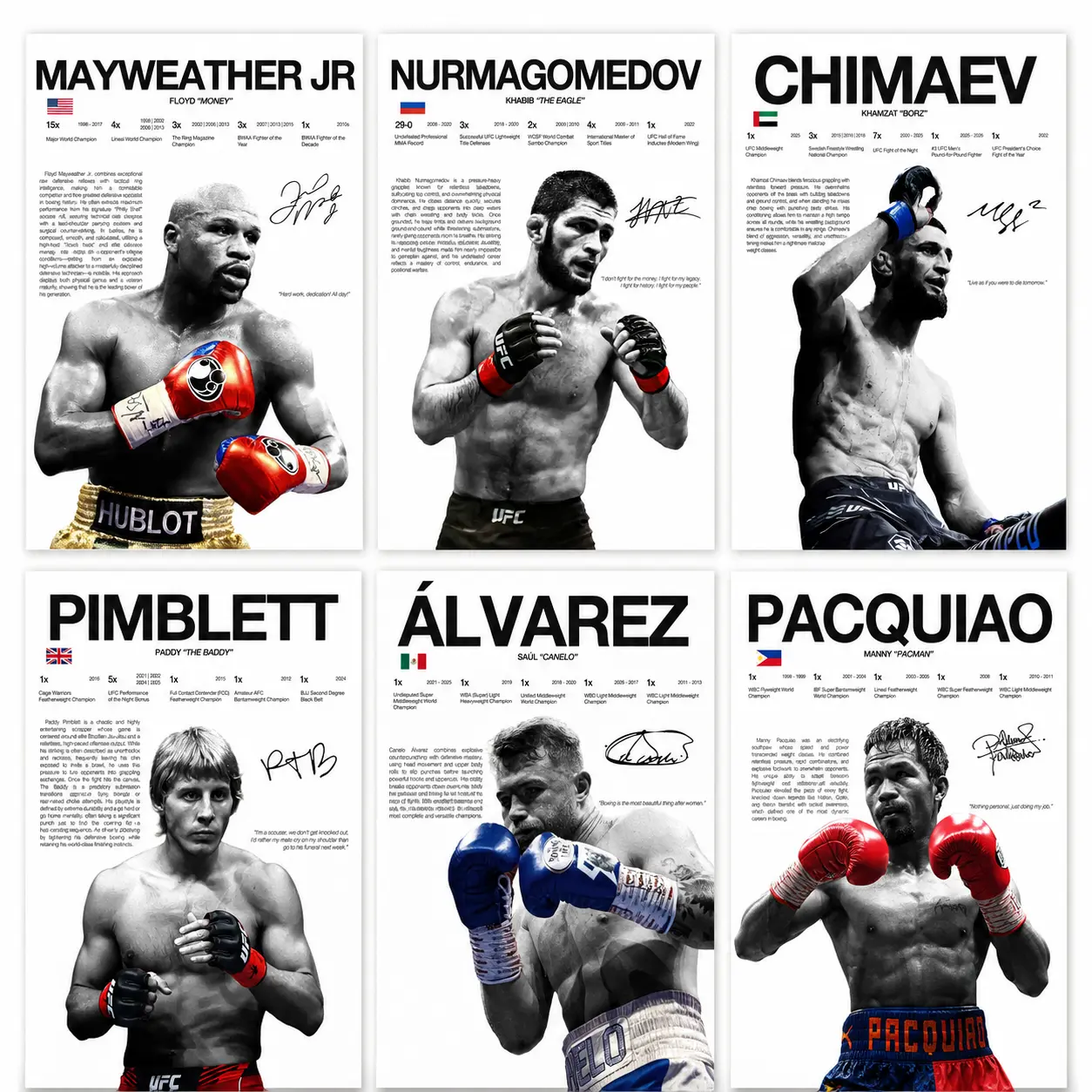 UFC & Boxing Legends Canvas Wall Art, Khabib, Chimaev, Paddy Pimblett, Mayweather, Pacquiao, Canelo Alvarez Fighter Posters, MMA Boxing Decor for Bedroom, Living Room, Game Room, Office, Dorm, Gift for Fight Fans