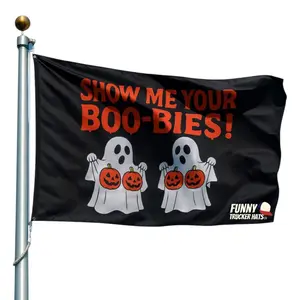 Funny Halloween Flag – "Show Me Your Boo-bies" Ghost Party Banner| Spooky Halloween Decor for Garage, Dorm, or Party Boo-bies
