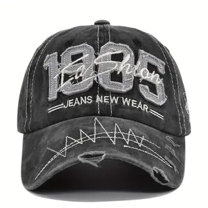 1985 Embroidered Baseball Cap with Distressed Patchwork, Letter Embroidery Cap, Vintage Duckbill Hat