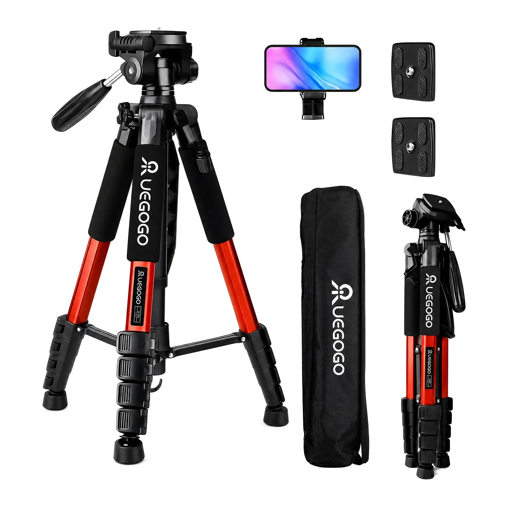 74 Inch Professional Heavy Duty Aluminum Camera Tripod Stand with Carry Bag, Universal Tripod Compatible with Canon Nikon iPhone DSLR SLR(Orange)#SummerWins#BackToSchoolDeal
