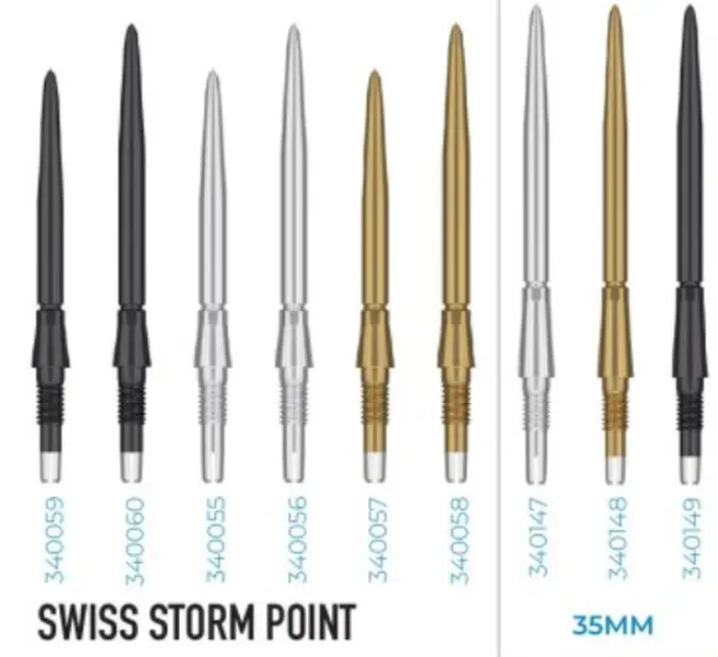 Target Darts Swiss Storm Stainless Steel Dart Points, Interchangeable Vacuum Hardened Design for Smoother Grip & Reduced Flight Deflection, For SP-Compatible Barrels, Dart Pins, Durability