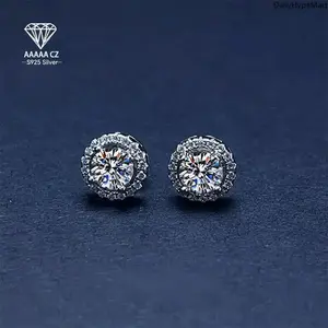 925 Sterling Silver 1ct White CZ Round Stud Earrings for Ladies