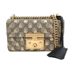 Pre-owned GUCCI CANVAS Crossbody Bags Padlock Beige Coated Monogram Shoulder Bag with Gold Hardware