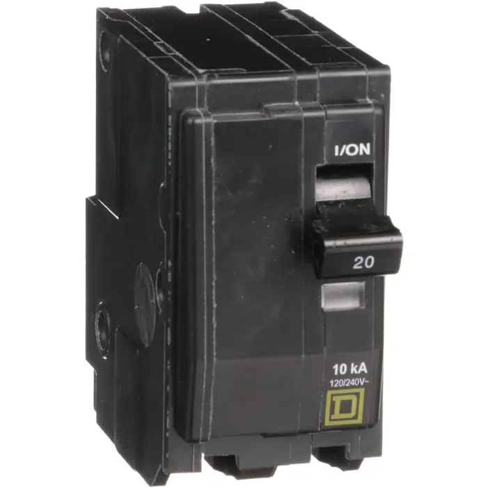 Square D QO QO220 Circuit Breaker, 20A Rating, 20A Double-Pole, 120/240V, 10 KAIC, Overload Safe, Plug-In Install, for Residential Use