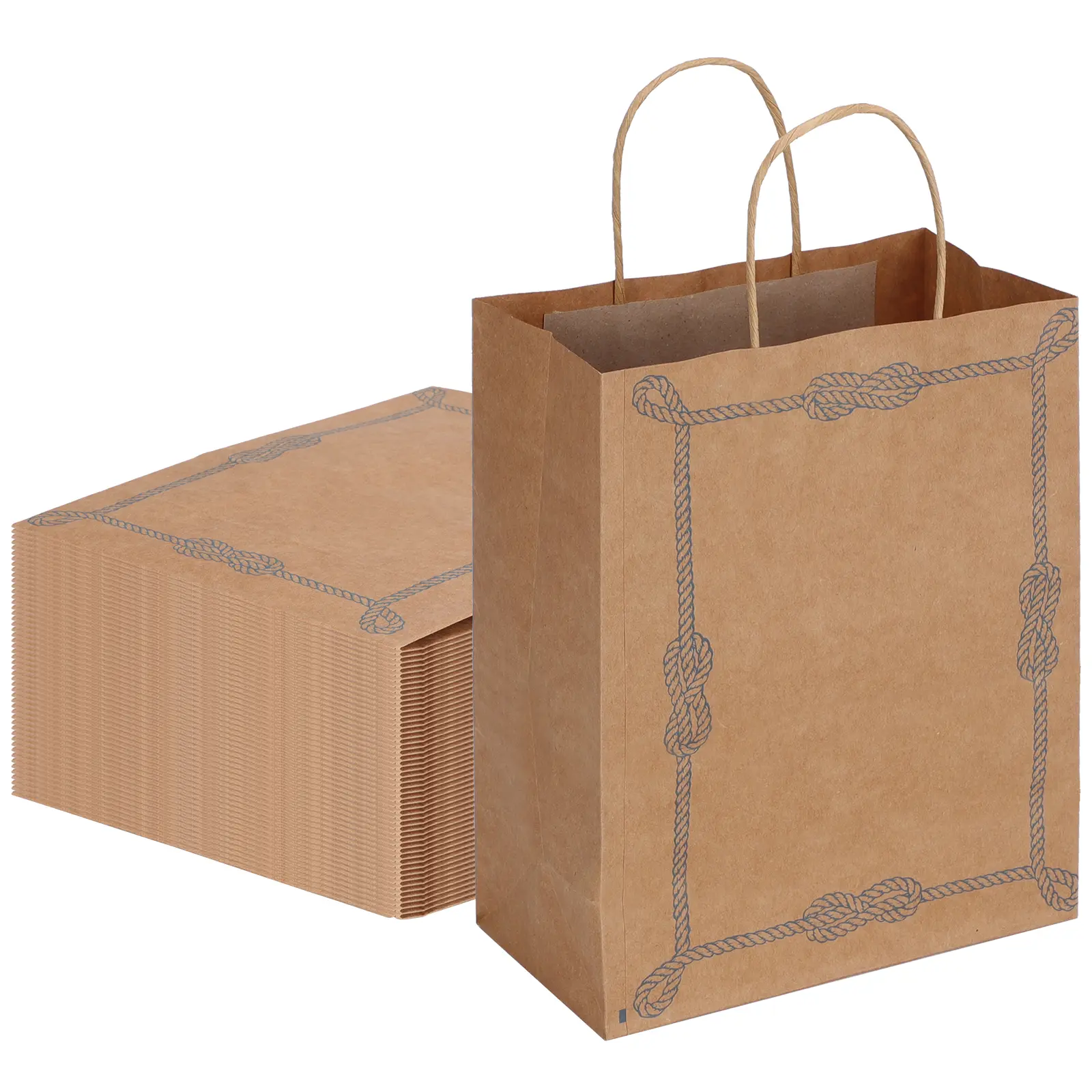VECELO 50pcs Paper Gift Bags Medium Brown Paper Bags with Handles Bulk Wedding Party Gift Bags, Kraft Grocery Shopping Bags, Retail Goods Bags