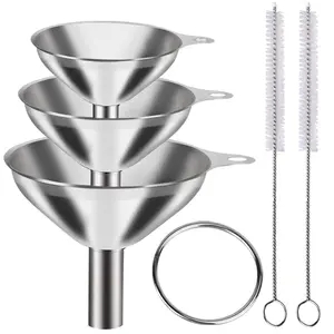 Stainless Steel Funnel, Large Medium Small Funnel Set of 3, Food Grade Mini Funnels for Kitchen Use Filling Bottles Flask Cooking, 2 Brushes YLYL