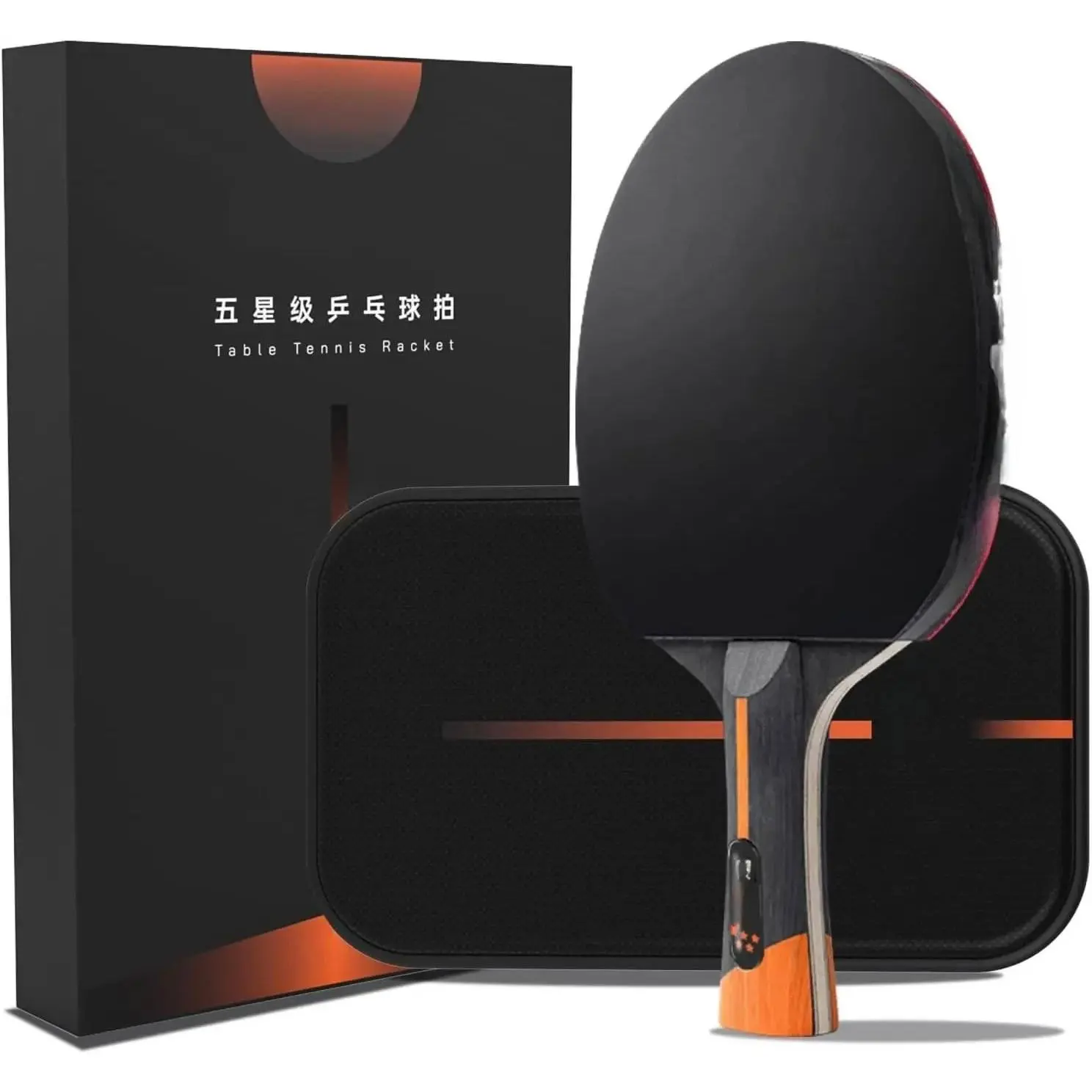 Five-Star Ping Pong Paddle, Professional Level Table Tennis Racket with Hard Case, Carbon Fiber, 7-Ply Blade, Premium Rubber, for Competitive Tournaments and Serious Players High Performance Shock Absorption Technology