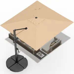10'x10' Square Cantilever Patio Umbrella, Offset Umbrella with 260lbs Sandbase, 360° Rotation & 6 Angle Tilt Crank System, UPF 50+ Water Repellent 220gsm Fabric, Heavy Duty 8-Rib Aluminum Frame for Backyard Pool Garden, summergarden, umbrellas for patio