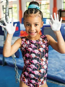 Flamingle Time Girls Gymnastics Leotard - Fun Flamingo Print Foxy's Leos