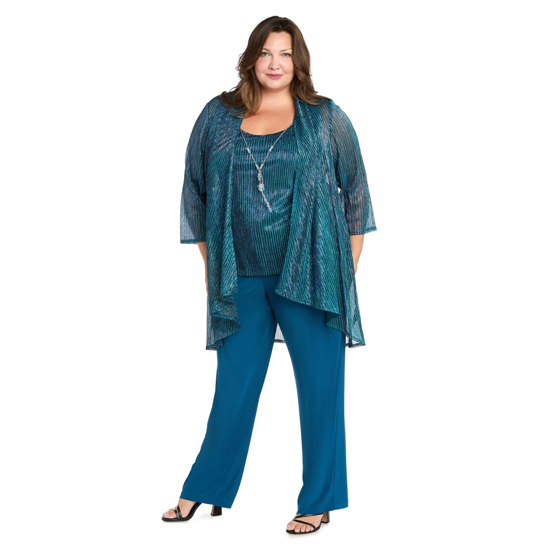 Sequined Duster Pant Set - Plus