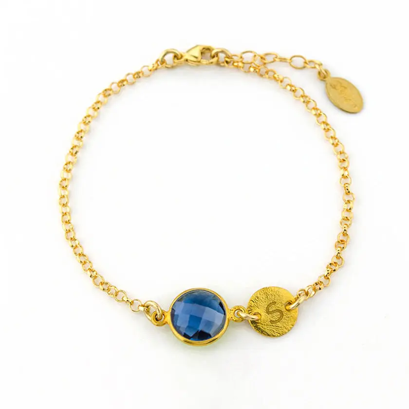 Personalized Kyanite Bracelet with Initial Charm • September Birthstone