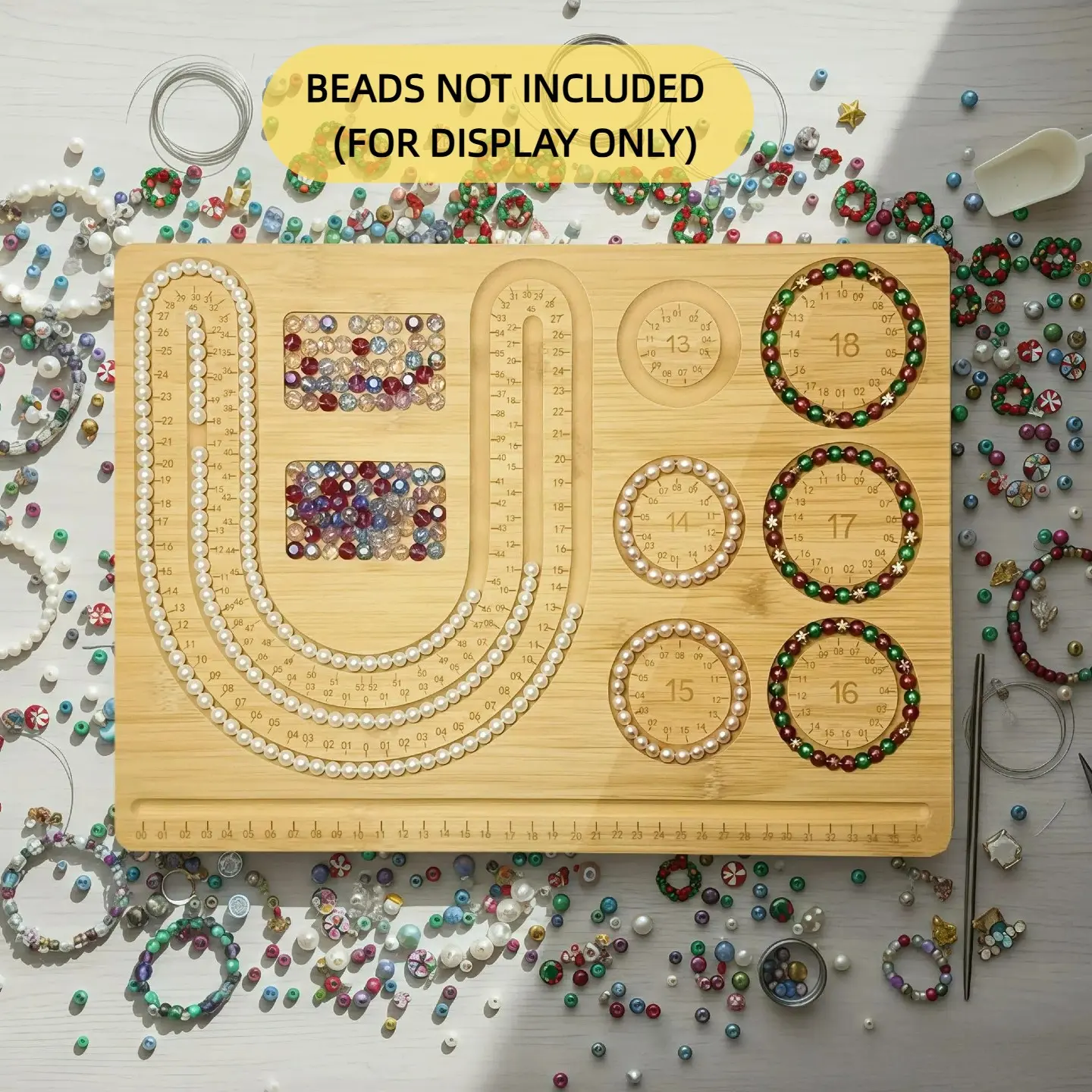 Beading Design Board - 2-in-1 Bracelet & Necklace Jewelry Making Tray, Bead Boards for Jewelry Making, Jewelry Making Supplies, Bead Layout Tool for DIY Crafts, Christmas Gift Idea for Craft Lovers, Bamboo Craft Organizer Board