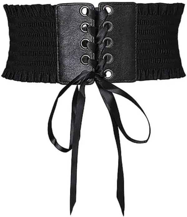 Women's Lace Wide Waist Band Belt Women Bandage Elasticity Girdle Wrap Obi Style Boho Corset Waist Belts – Black