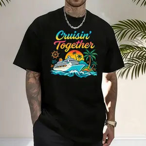 Men’s “Cruisin’ Together” cruise graphic T-shirt, tropical vacation print tee, casual crew neck, perfect for cruise trips, family matching, and summer streetwear.