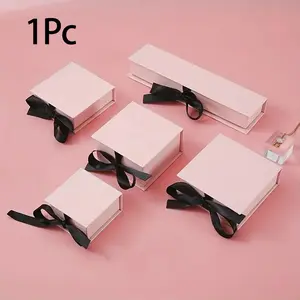 Colorful Ribbon Flip Jewelry Box, Watch Ring Brooch Pin Holder, Necklace Earring Bracelet Book Style Gift Packaging for Valentine's Day, Jewelry Storage Box