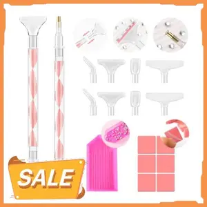 Rhinestone Picker Tool Kit: 2Pcs Rhinestone Picker Handle, Dual-Ended Rhinestones Applicator Dotting Pen with 12 Upgraded Plastic Replacement Tips, Clay, Bedazzling Tools for Nail Art Craft (Pink)