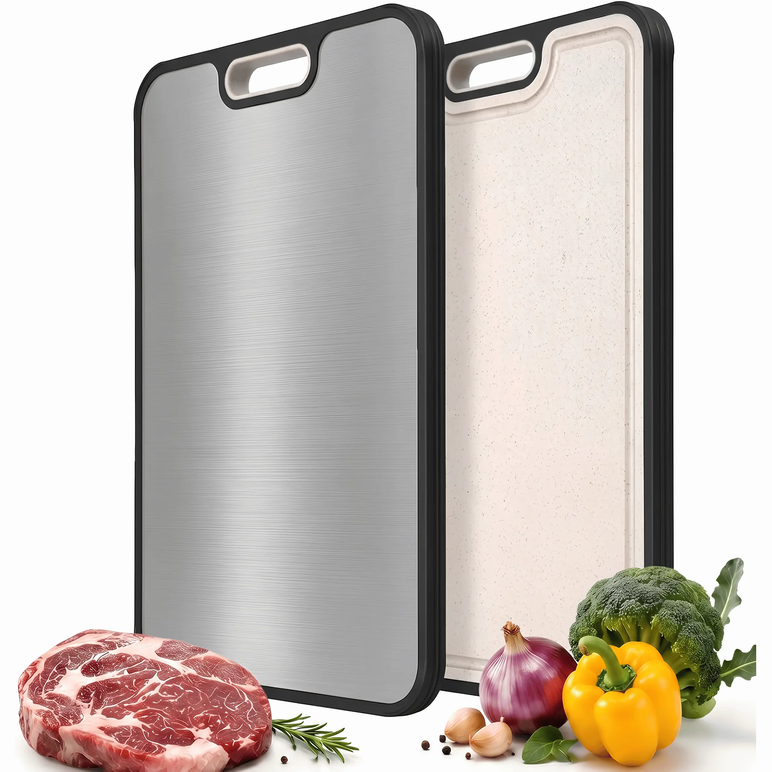 15 x 10 Inch Titanium Cutting Board Food Grade Double-Sided Chopping Board with Non-Slip Design, Durable Metal Cutting Mat for Kitchen Food Prep, Meat, Vegetables, Fruits, Bread & More, Easy Clean Kitchen Board