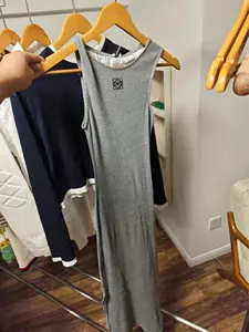 Pre-owned Loewe Grey Ribbed Tank Maxi Dress with Logo Embroidery | Fits 4'10" 5'3", 85 100 lbs | Bust 23" / Waist 26" / Length 130cm