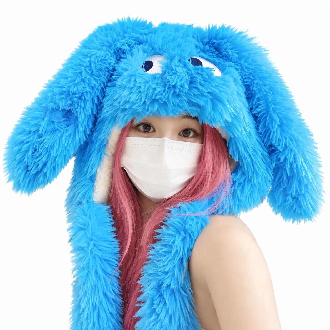 Oversized Furry Puppy Hat with Eyes, Thick Warm Winter Hat, Y2K Photo Prop, New Year Party Headwear for Adults & Kids