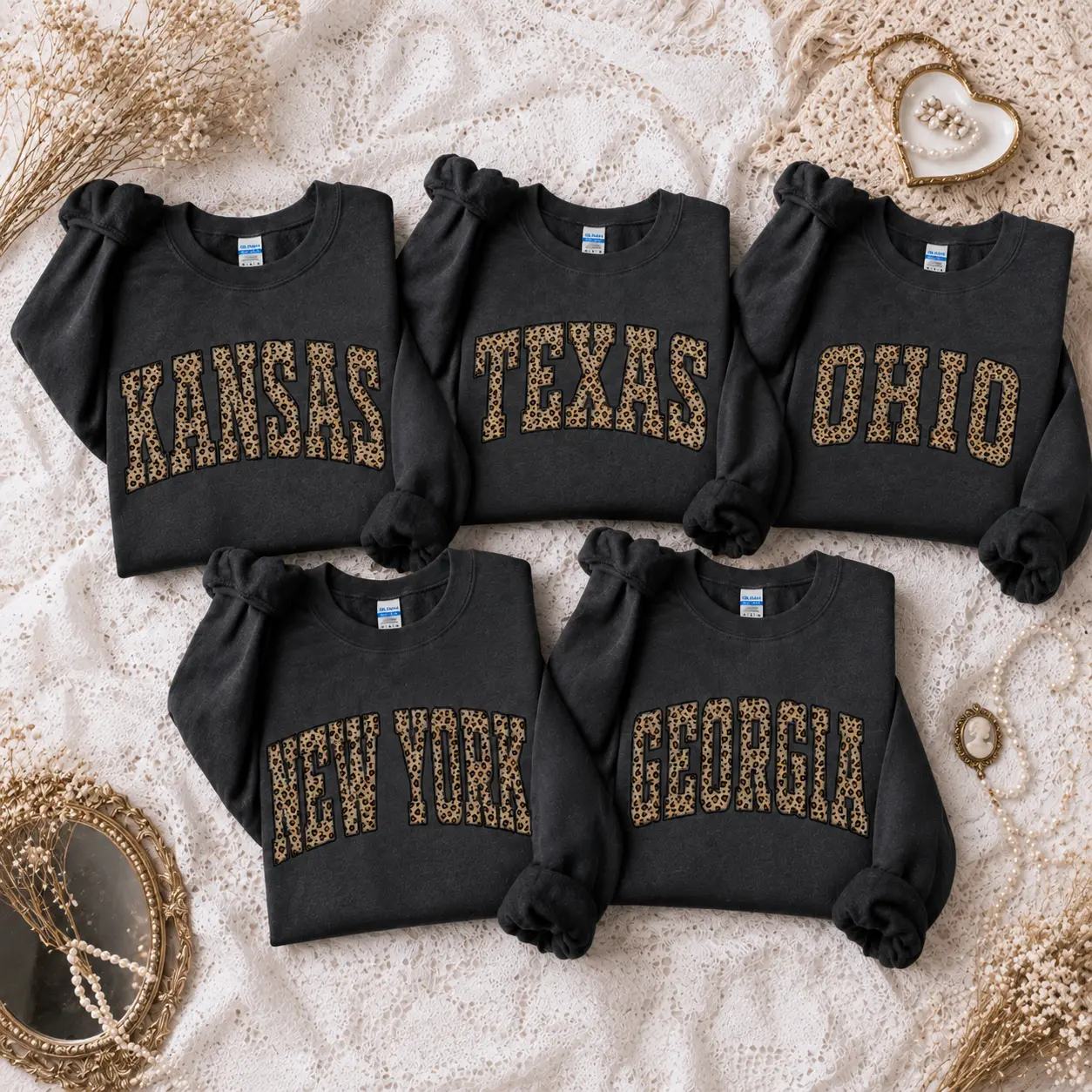 Custom 50 State Leopard Print Sweatshirt, Custom Kansas Texas Ohio Georgia New York Crewneck, Vintage College Letter Sweatshirt, Family Matching Gift, Unisex Pullover, Birthday Gift, Mother's Day Gift - DPCLICK