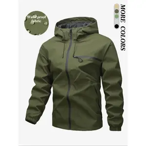 Men's Solid Color Hooded Zip Up Jacket, Regular Fit Casual Windproof Waterproof Softshell Comfortable Versatile Sports Outdoor Jacket for Daily Wear, Fashionable Functional Jacket for Men, Coats