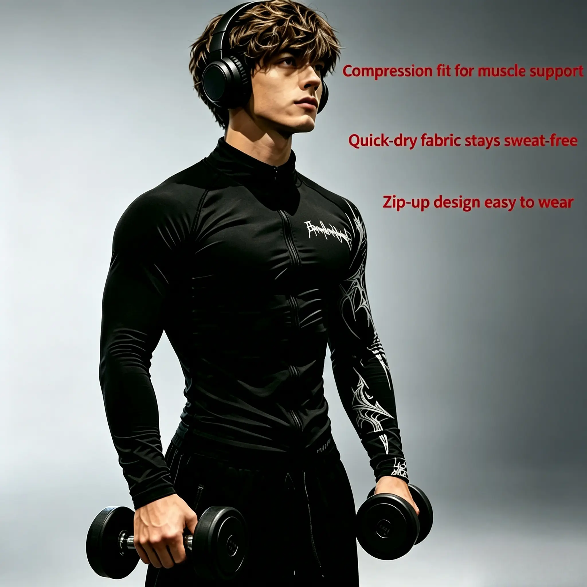 Men’s Athletic Long Sleeve Zip Jacket, Lightweight Moisture Wicking Compression Workout Top for Running Gym Training