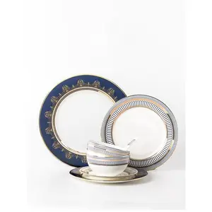Bone China Dinnerware Set Blue and White Dinnerware Set Service for 4 Lightweight Plates and Bowls Set with Gift Box Creative and Personalized Bone China Dinnerware for Home Use