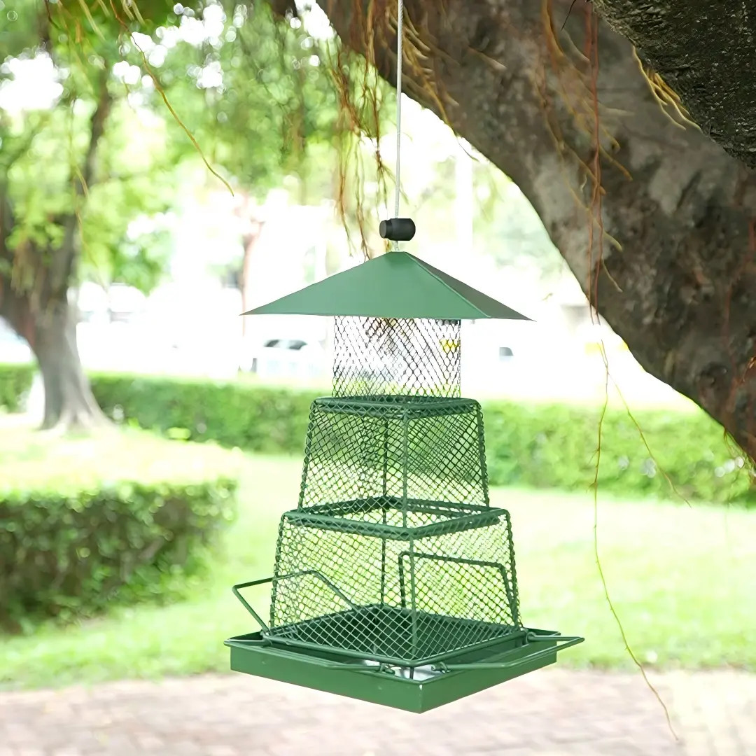 All Metal Mesh Hanging Bird Feeder, Green Collapsible Finch Feeder for Outdoor Feeding of Wild Birds, Cardinals, and Chickadees, Finch Feeders For Outside, Hanging Bird Feeders For Outdoors
