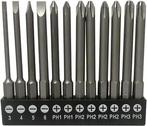 12 count Phillips Screw Bit Set, 3 Inch Long  Bits for Drill 1/4 Hex Shank  Drill Bit Set S2 Steel (3 Inch)