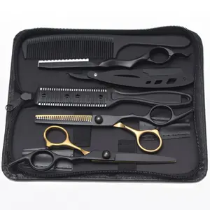 Hair Scissors Japan Stainless Professional Hairdressing Scissors Gold-Black Barber Scissors Salon Tool Hair Styling Tools Hair Cutting Scissors Razor Thinning Shears Add Bag Hairdressing Set Hair Salon Supplies Hairdresser Accessories