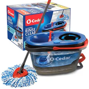 O-Cedar RinseClean Spin Mop With Bucket - Dual-Chamber System for Clean Water, Microfiber Head, Foot-Activated Wringing, 51" Telescopic Handle, Safe for Hard Floors