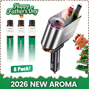 Smart Retractable Car Charger & Air Freshener, 66W Fast Charging with Dual Type-C/Lightning Adapter, Starlight Projector Mood Light & Aromatherapy Diffuser, Includes 6x10ml Perfumes, Car Accessories for Men